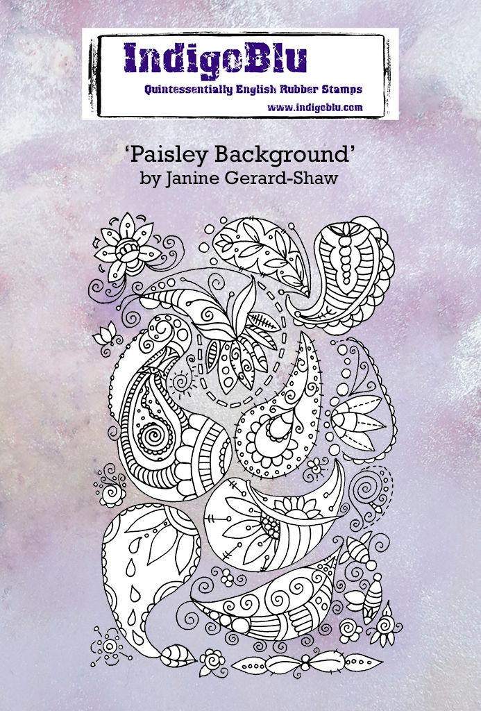 Paisley Background A6 Red Rubber Stamp by Janine Gerard-Shaw